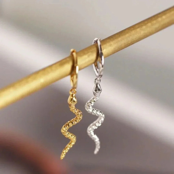 Sterling Silver Minimalist Snake Hoop Earrings - Picture 2 of 9